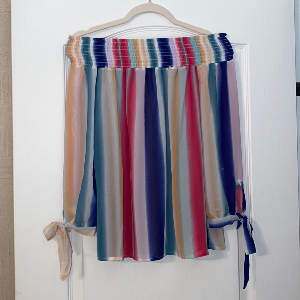 Off Shoulder Rainbow Blouse
